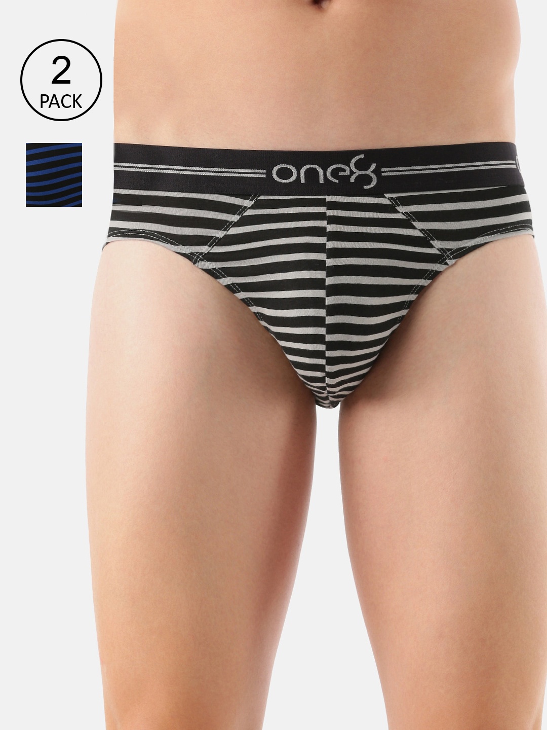

one8 by Virat Kohli Men Pack Of 2 Striped Basic Briefs, Grey