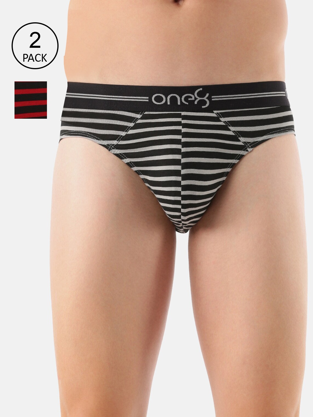 

one8 by Virat Kohli Men Pack Of 2 Striped Cotton Basic Briefs, Grey