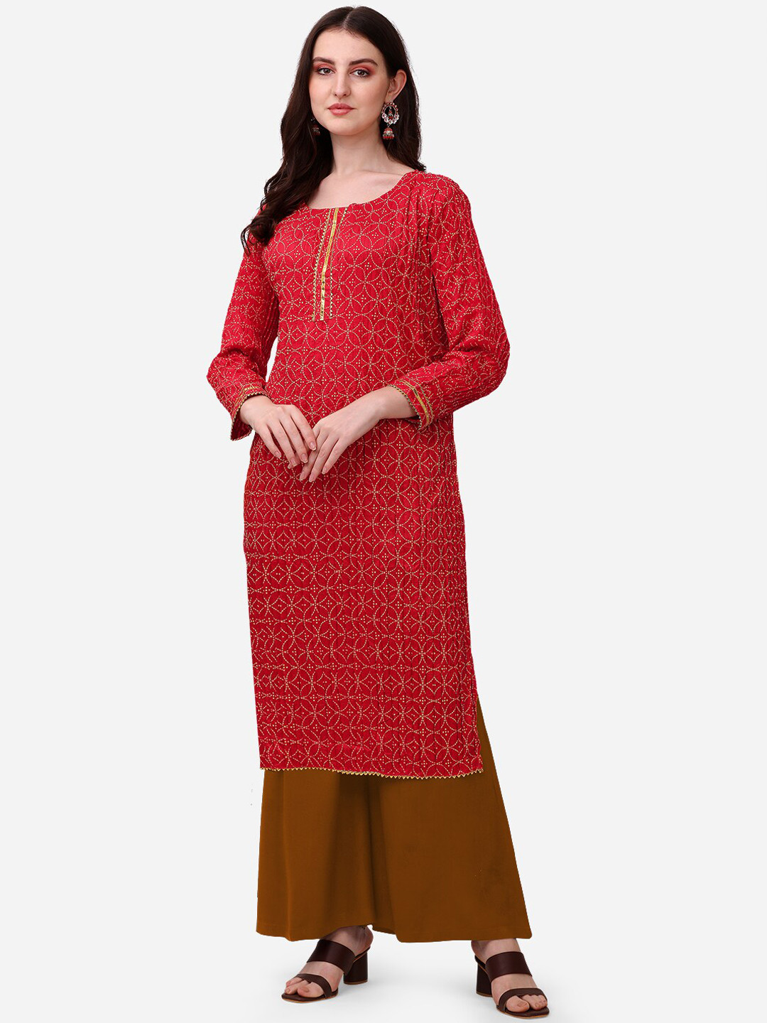 

Tikhi Imli Women Floral Printed Thread Work Kurta, Red