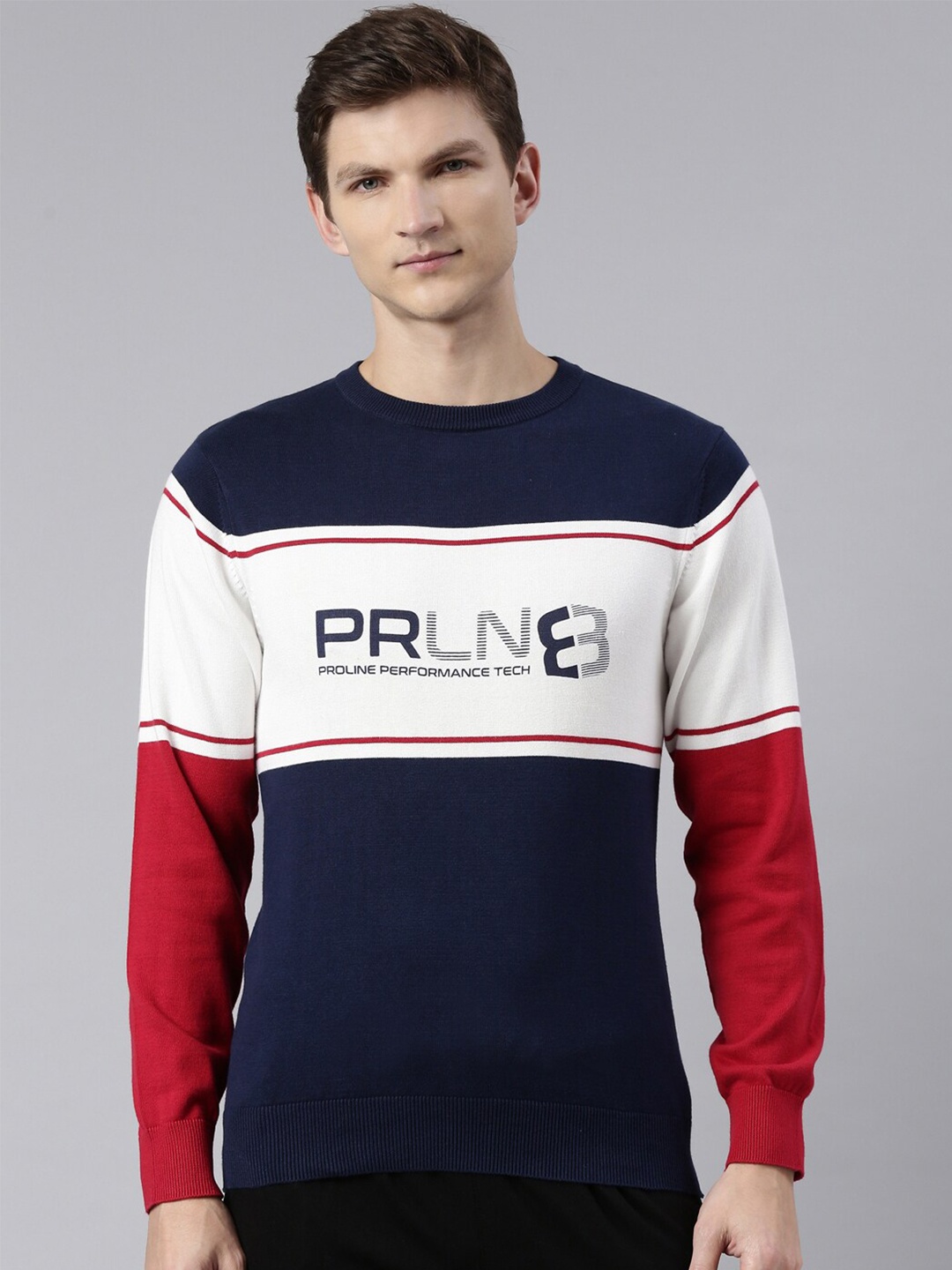 

Proline Active Men Typography Colourblocked Pullover, Blue