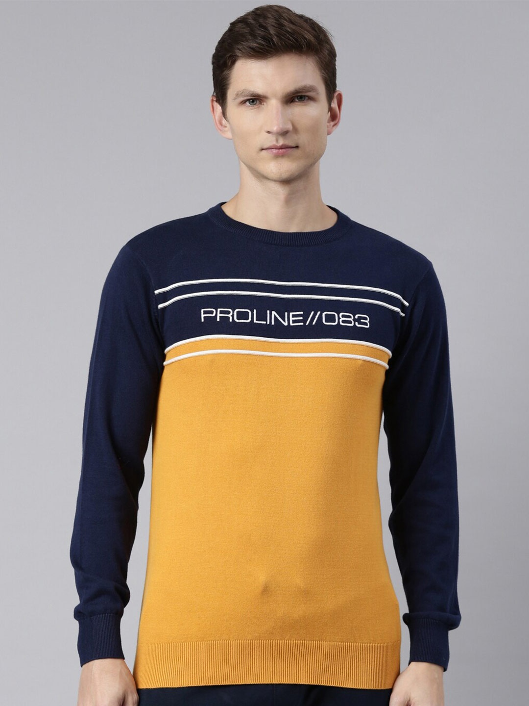

Proline Active Men Typography Colourblocked Pullover, Yellow
