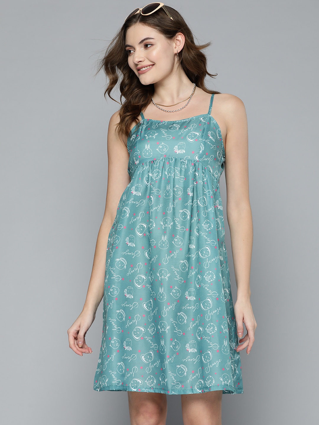 

HERE&NOW Sea Green & White A-Line Dress