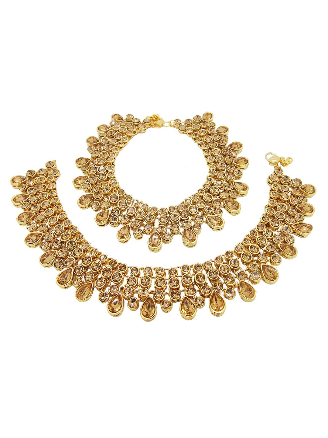 

FEMMIBELLA Gold-Plated 3 Layered Stone Anklet With Ghungroo