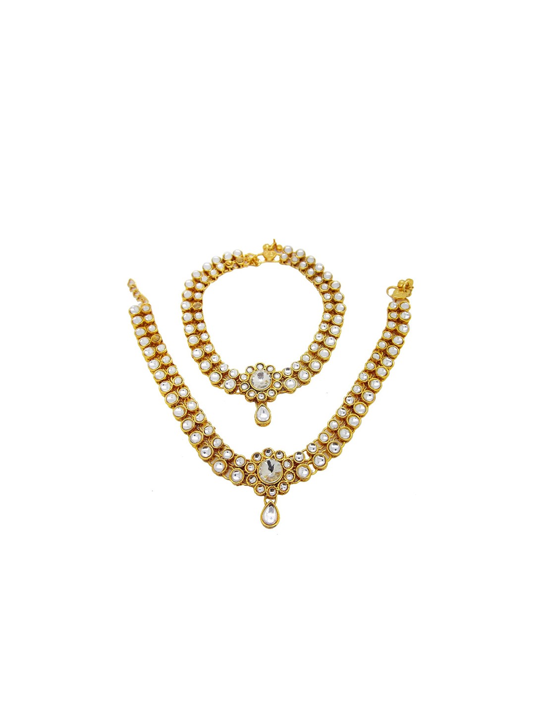 

FEMMIBELLA Set of 2 Gold Plated Kundan Anklets with Ghungroo