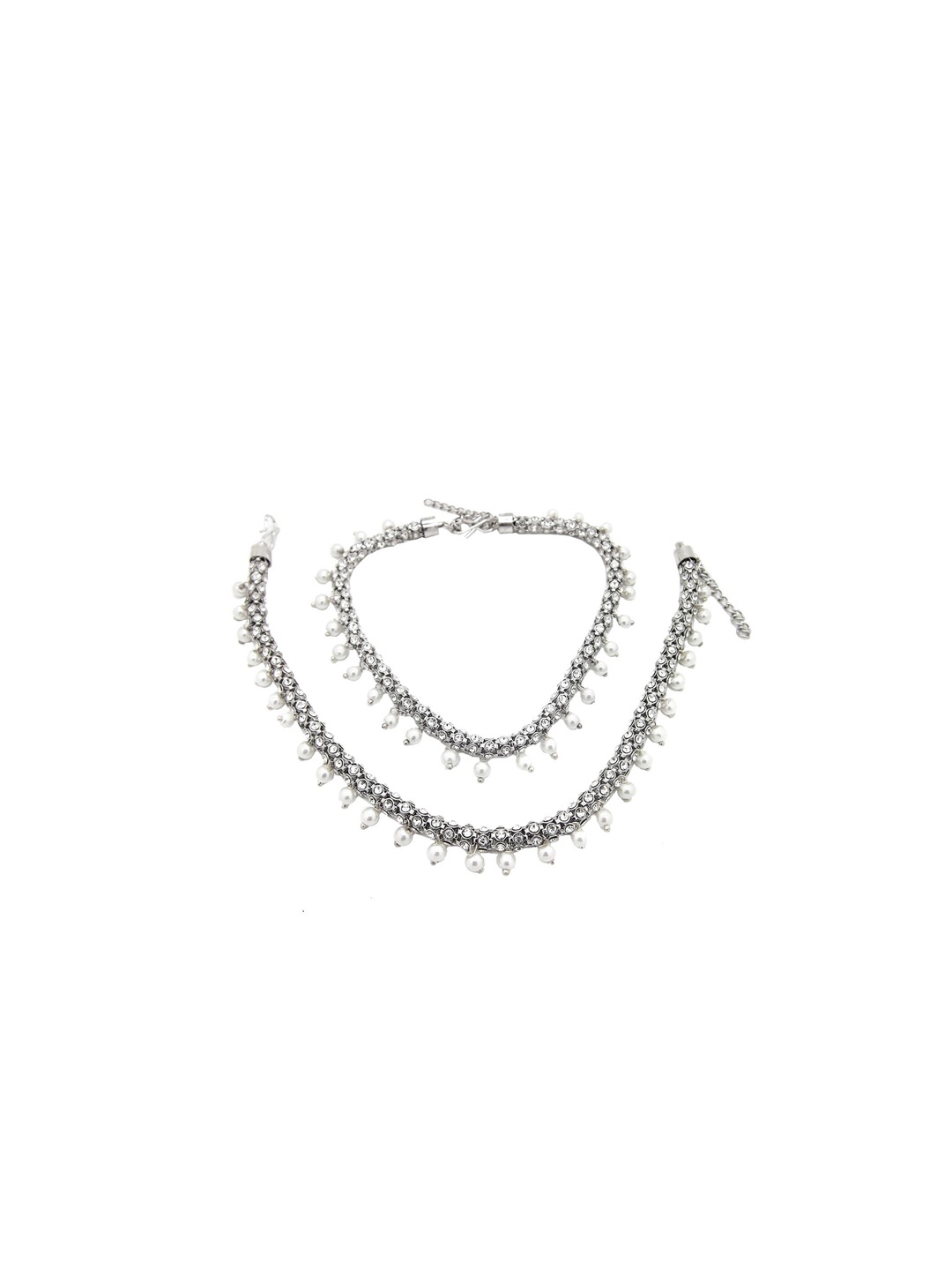 

FEMMIBELLA Silver-Plated Artificial Stones and Beads Anklets