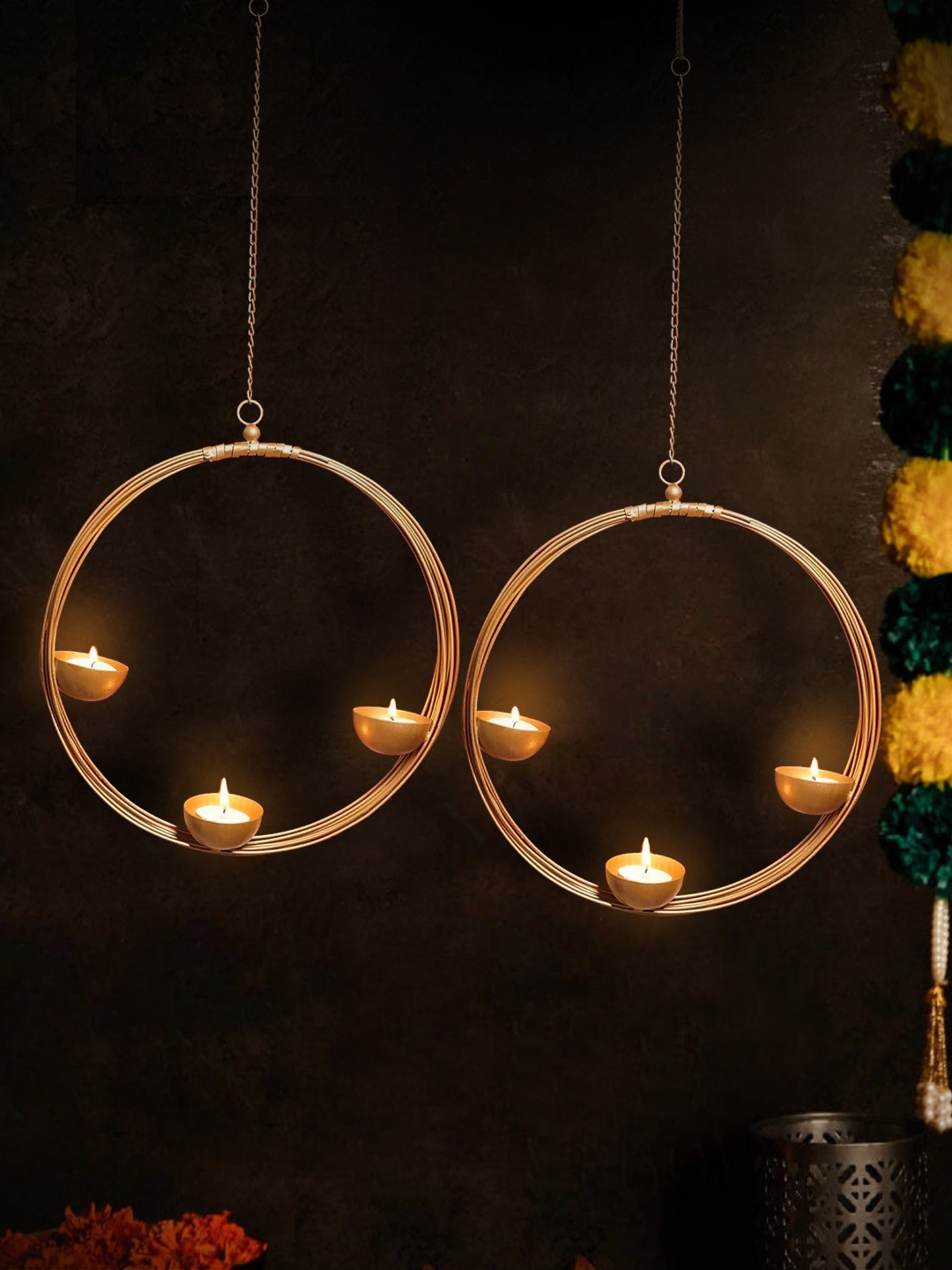 

TIED RIBBONS Set of 2 Wall Hanging Sconces Tealight Candle Holder, Gold