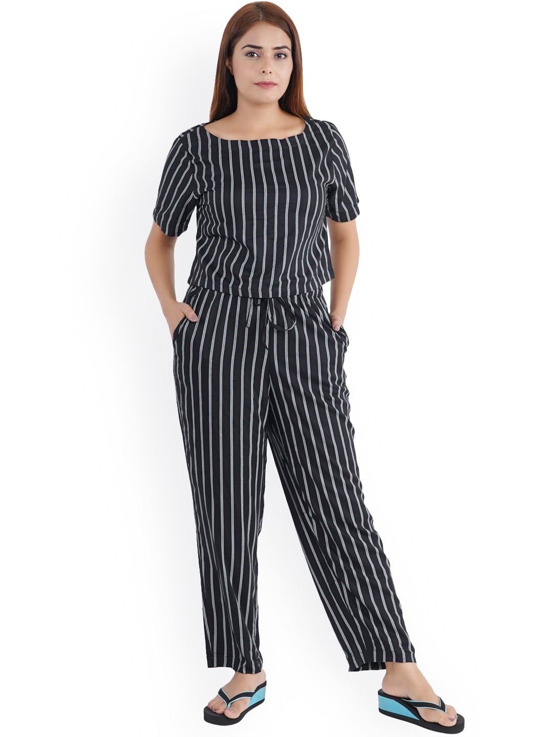 

Style Shoes Women Striped Night suit, Black