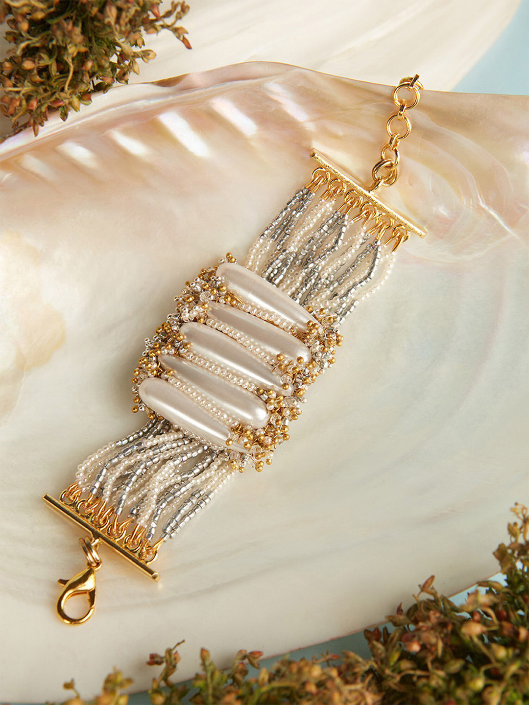 

D'oro Women Pearls Gold-Plated Wraparound Bracelet, White
