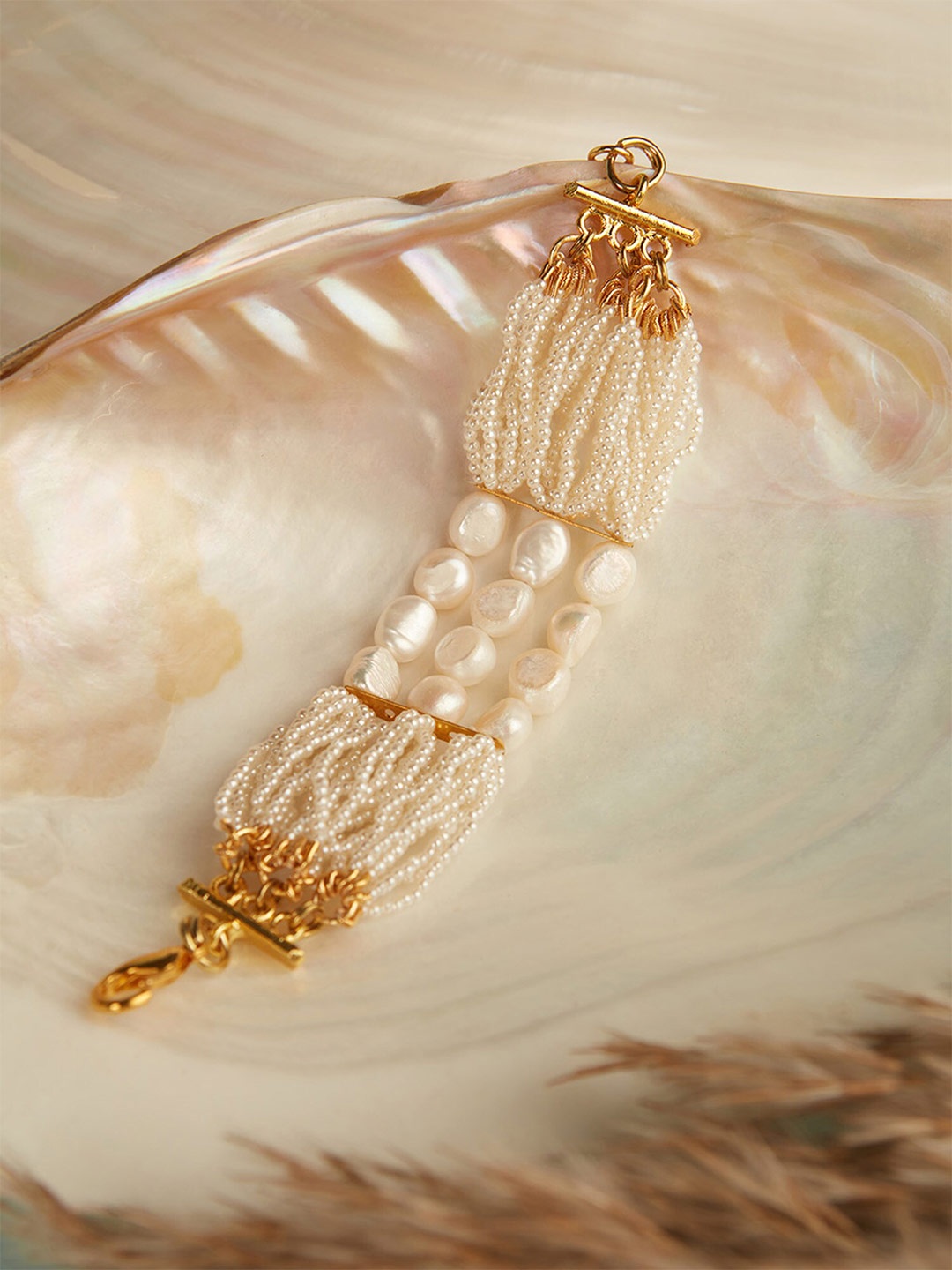 

D'oro Women Pearls Gold-Plated Wrap around Bracelet