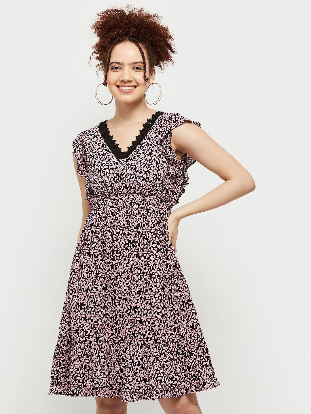 

max Women Floral Printed Above Knee Dress, Black