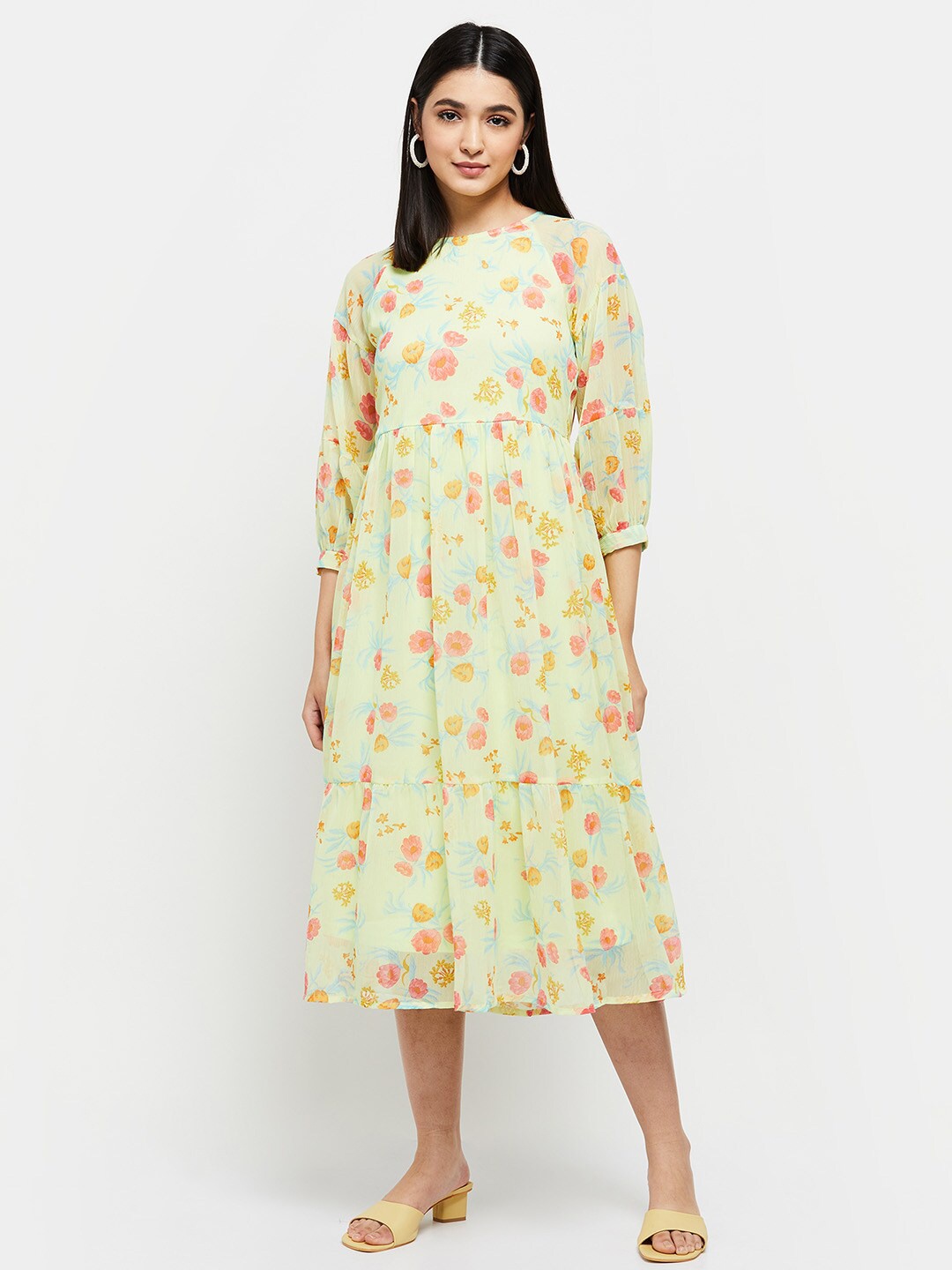 

max Women Floral Printed Midi Dress, Yellow