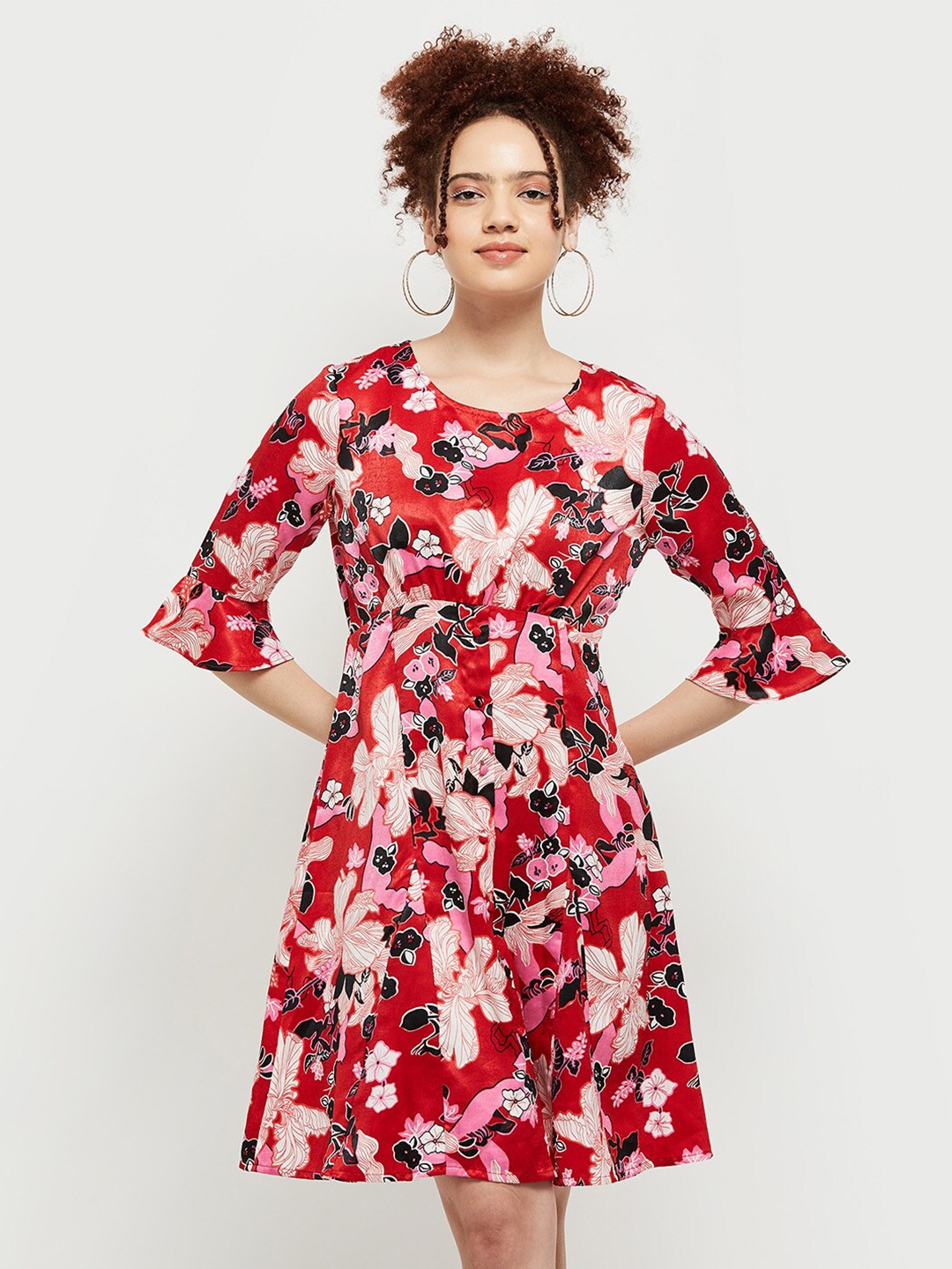 

Max Women Floral Printed A-Line Dress, Red