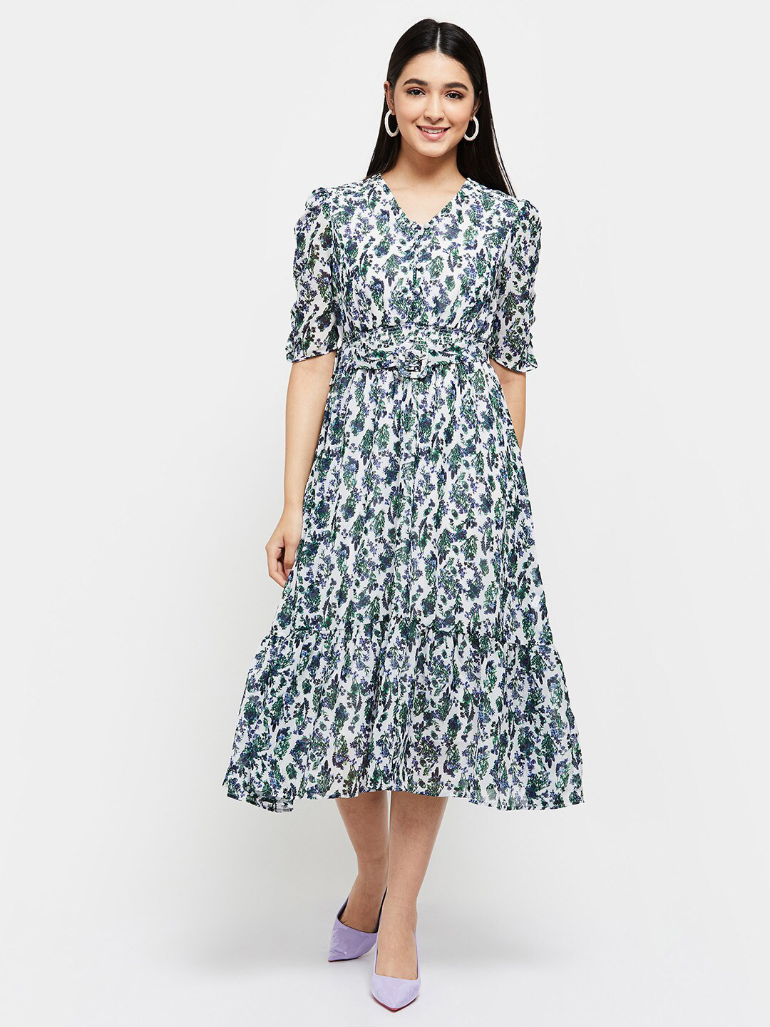 

Max Women Floral Printed A-Line Midi Dress, Cream