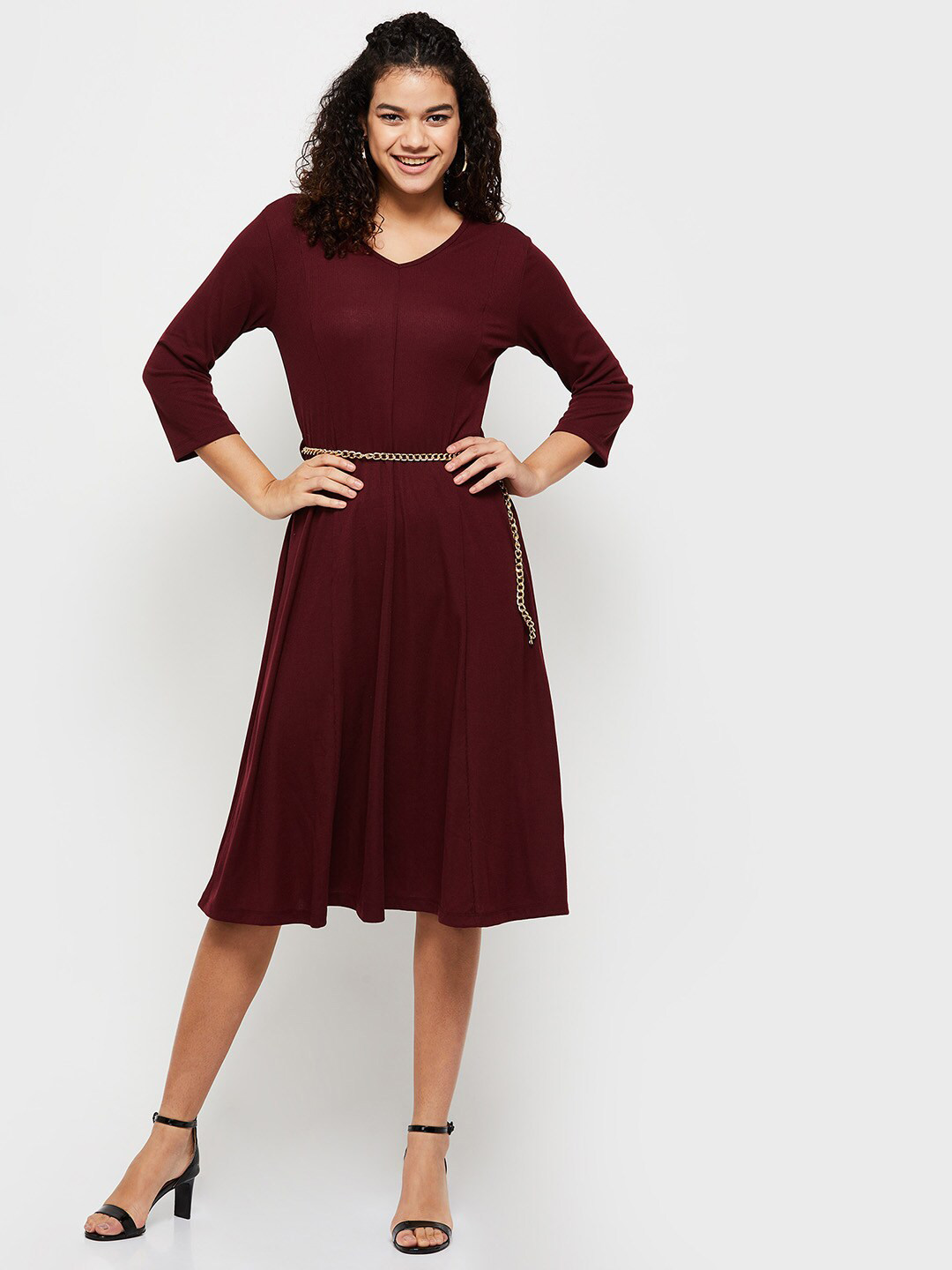 

Max Women Solid Fit and Flare Dress, Maroon