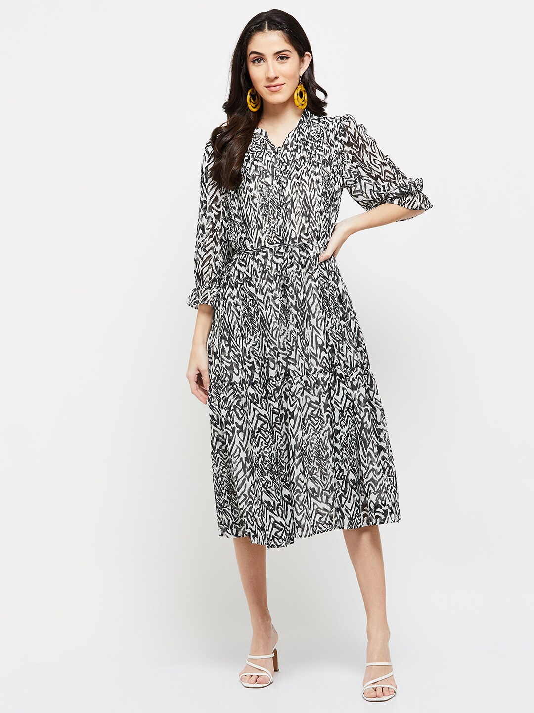 

Max Women Animal Printed A-Line Midi Dress, White
