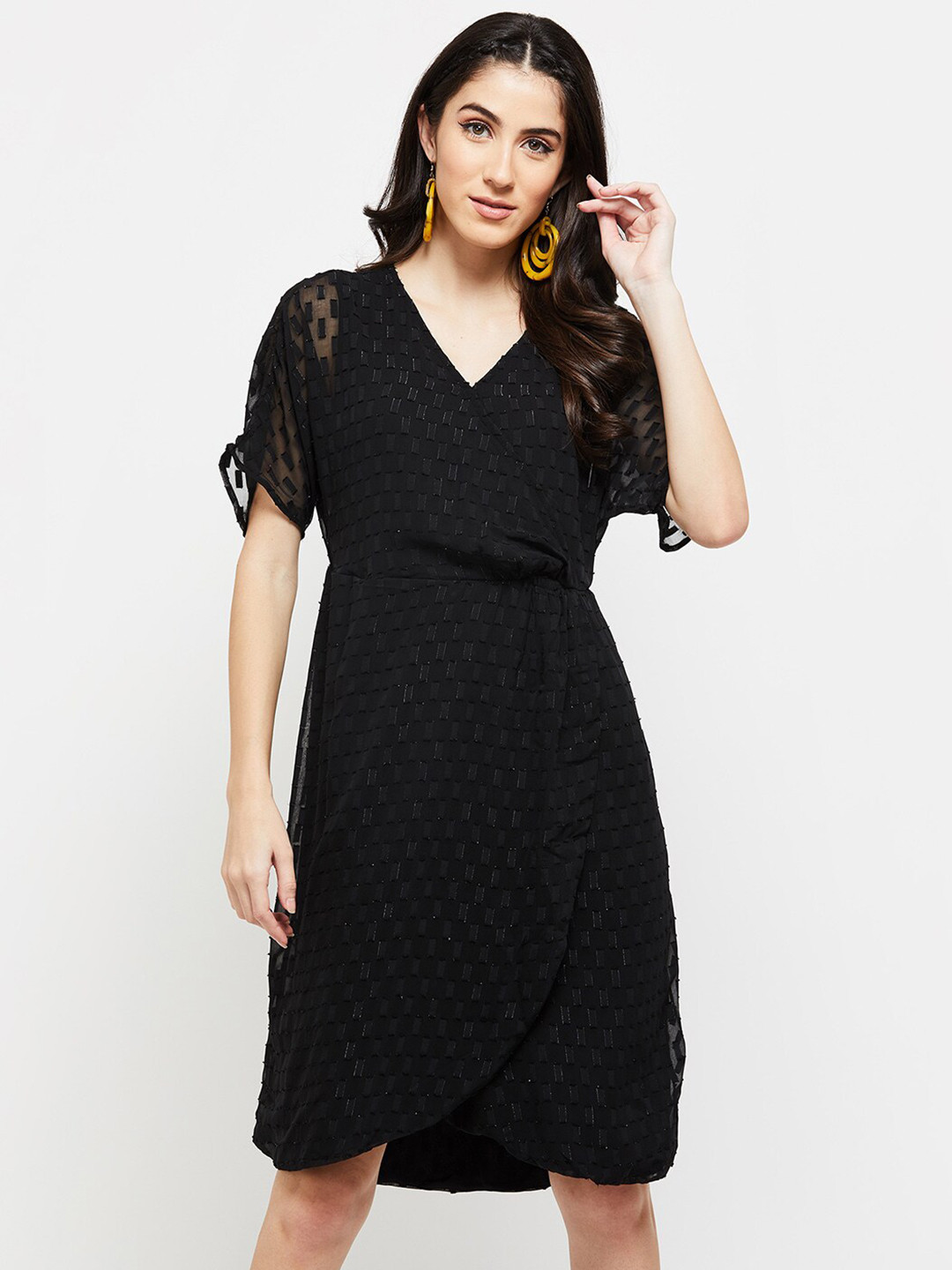 

Max Women Self Design Wrap Dress, Black
