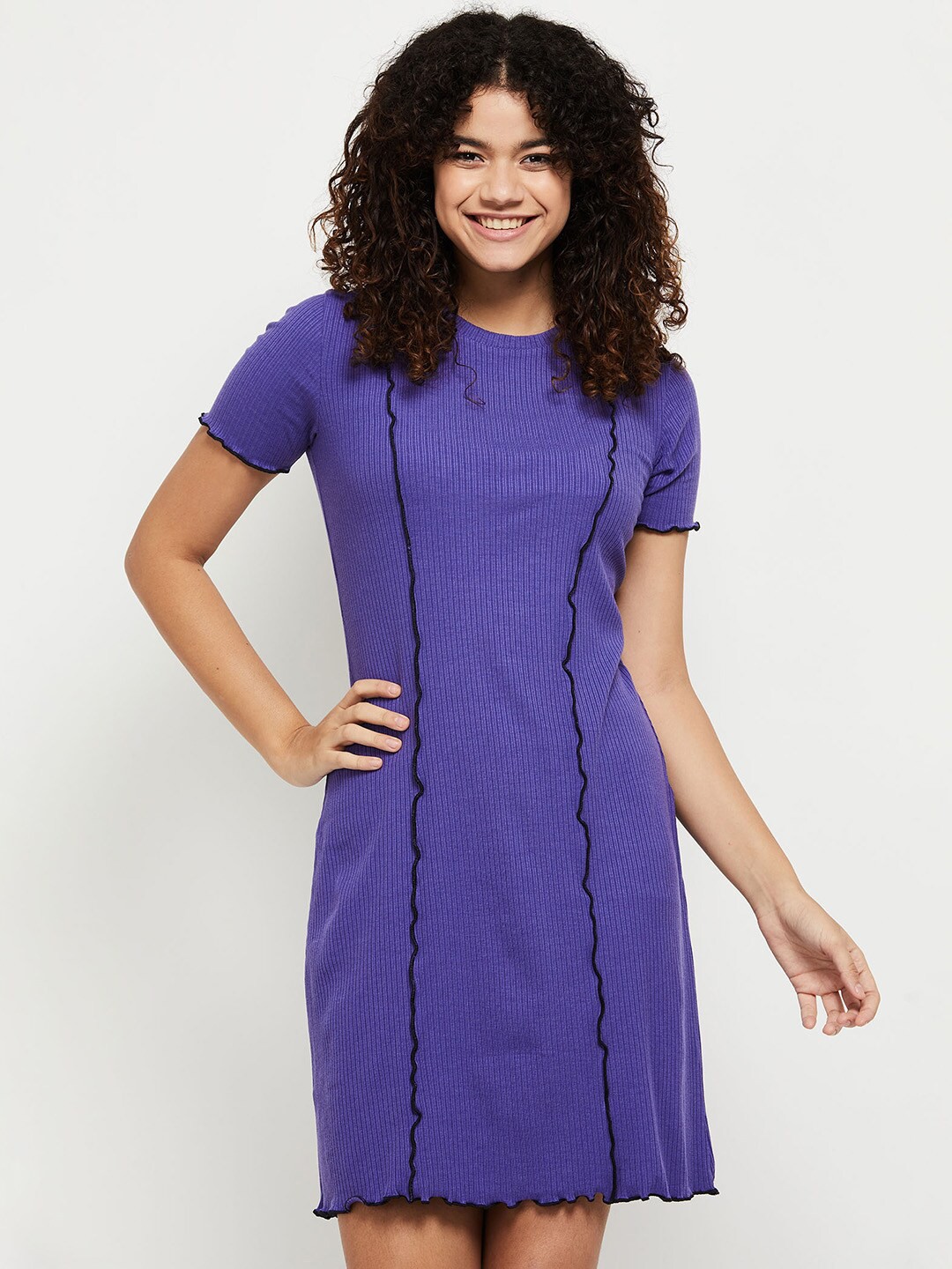 

Max Women Self Design Sheath Dress, Purple
