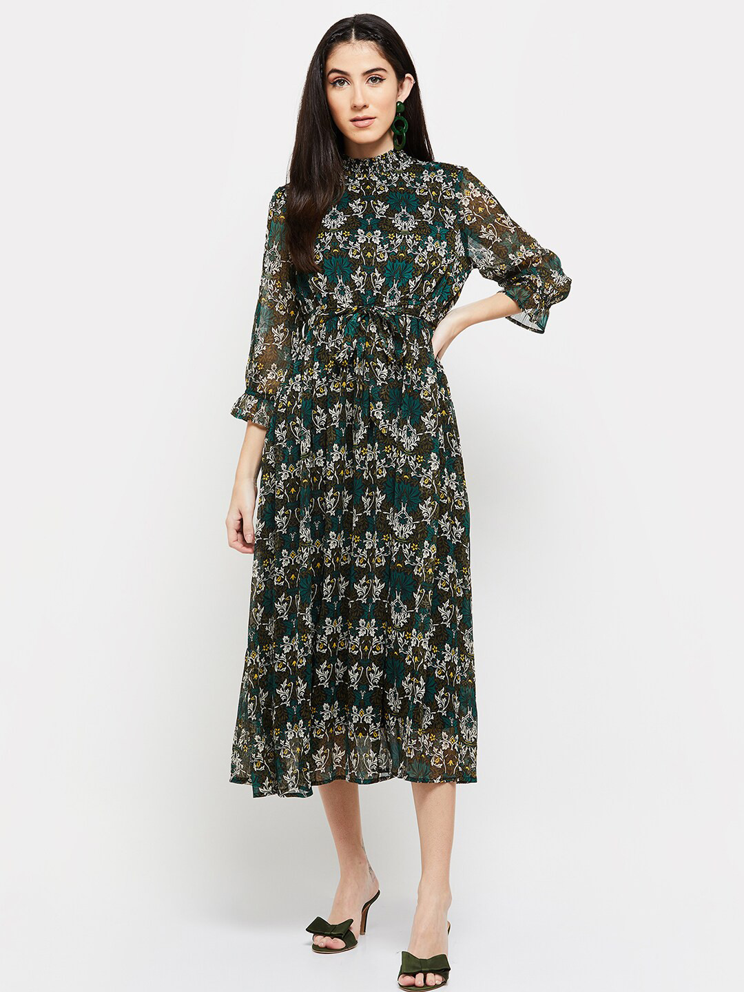 

max Women Floral Midi Dress, Black