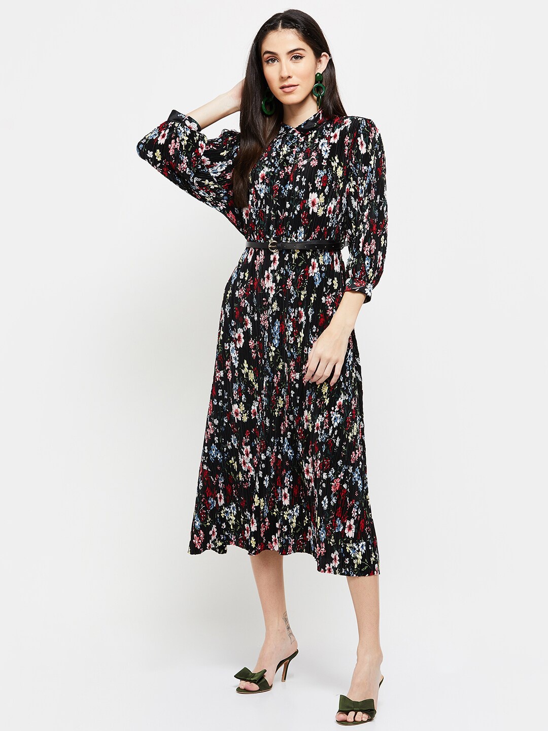 

max Women Floral Midi Dress, Black