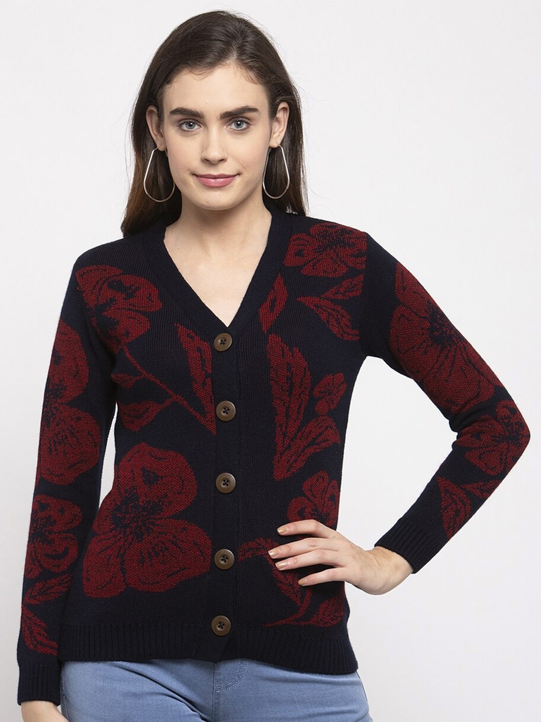 

Kalt Women Floral Cardigan, Navy blue