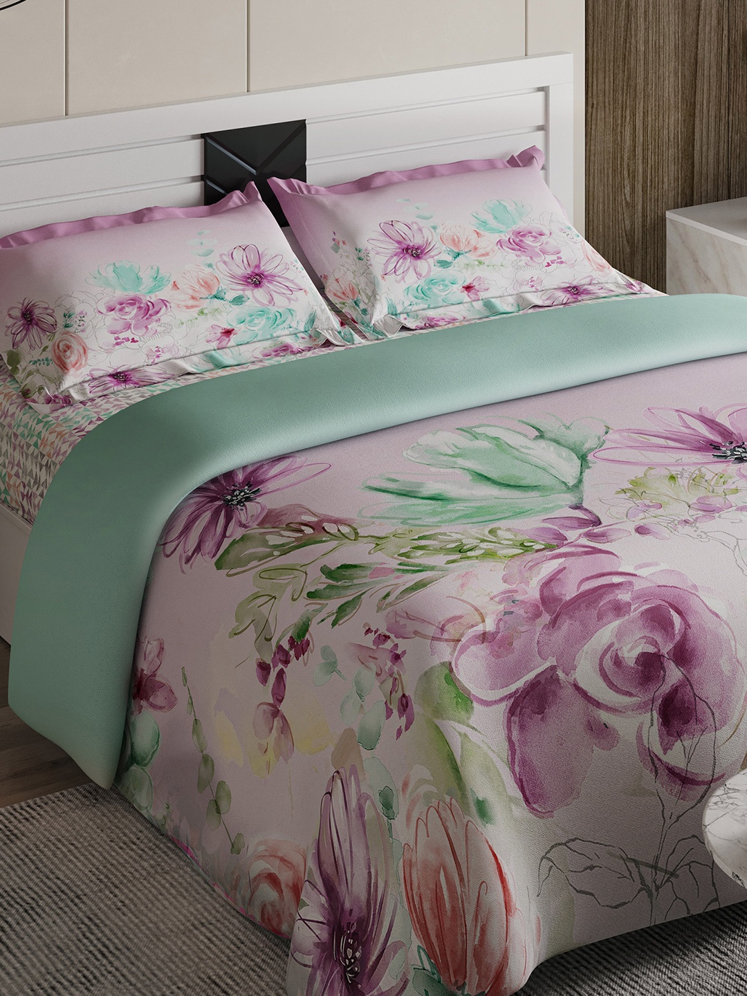 

Home Centre Floral Printed Mild Winter 450 GSM Double Bed Comforter, Lavender