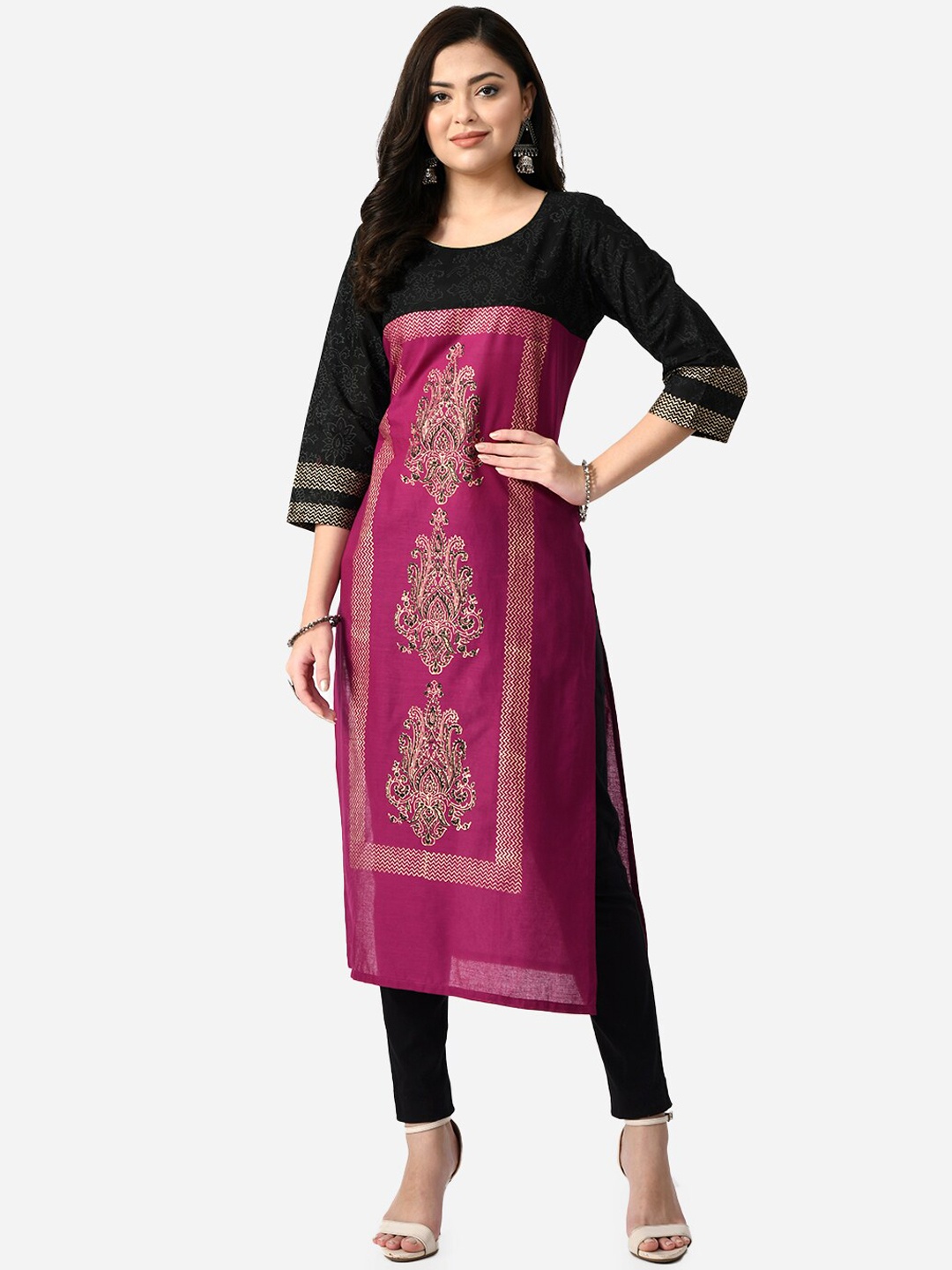 

RIYA Women Ethnic Motifs Printed Block Print Kurta, Purple