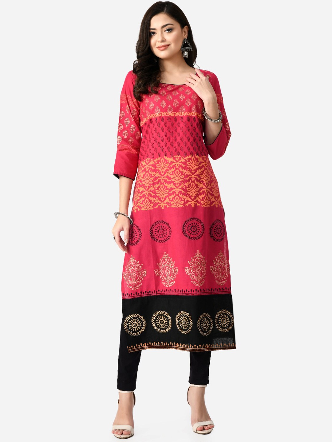 

RIYA Women Ethnic Motifs Printed Block Print Kurta, Magenta