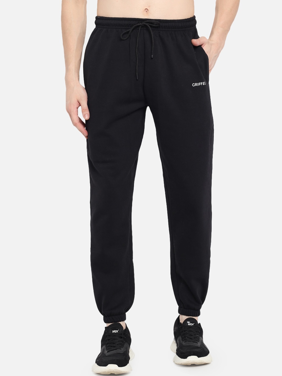 

GRIFFEL Men Solid Cotton Joggers, Black