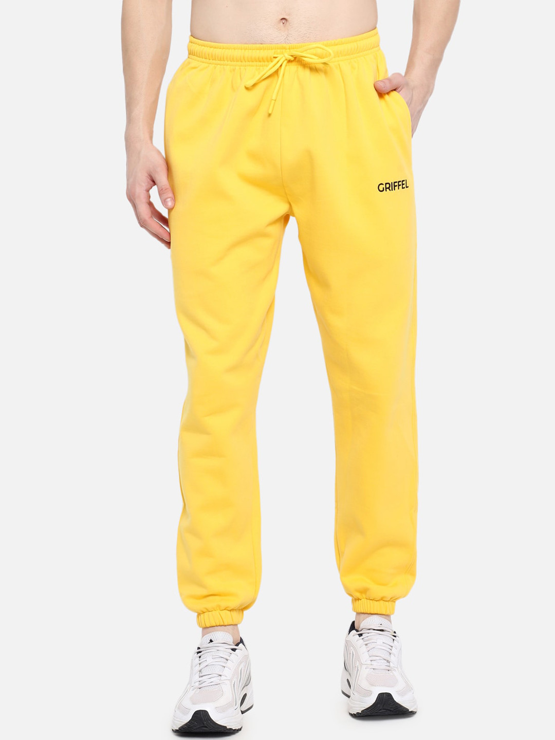

GRIFFEL Men Solid Cotton Joggers, Yellow