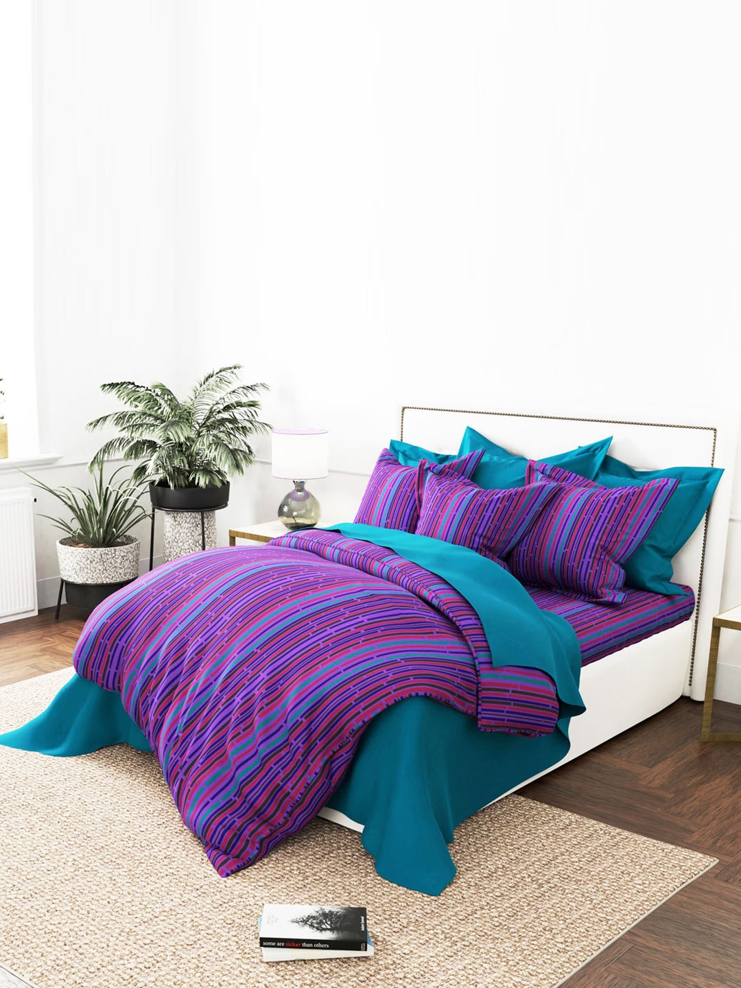 

By Adab Striped Double King Duvet Cover, Purple