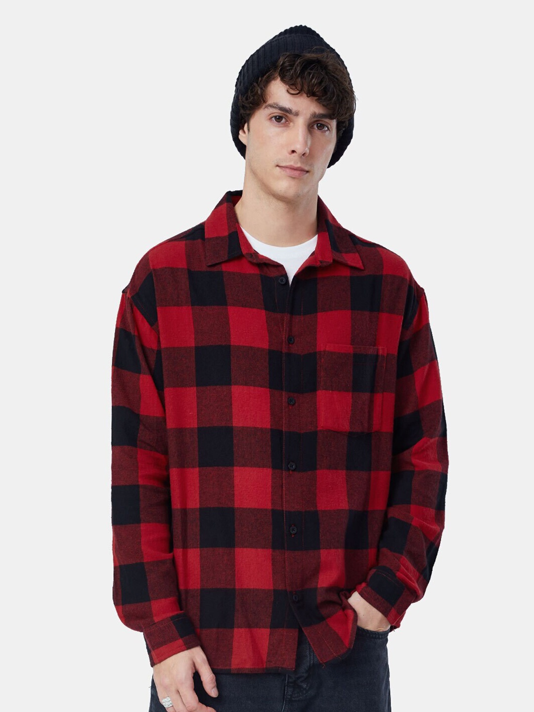 

The Souled Store Men Black Boxy Buffalo Checked Casual Shirt