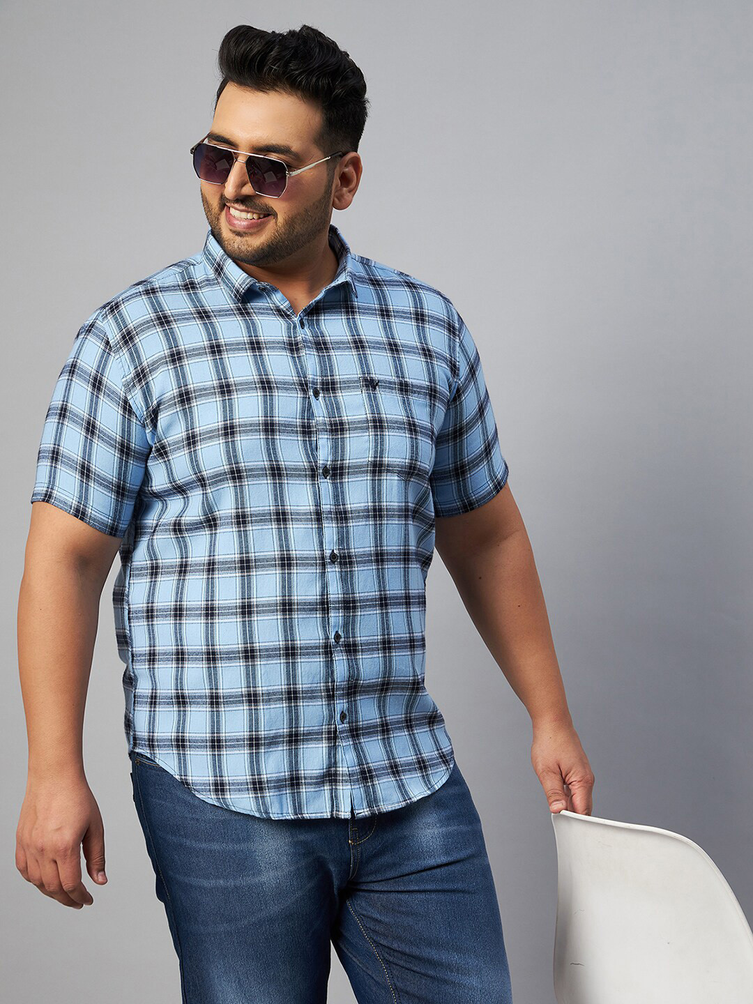 

SHOWOFF Plus Men Plus Size Comfort Tartan Checks Cotton Casual Shirt, Blue