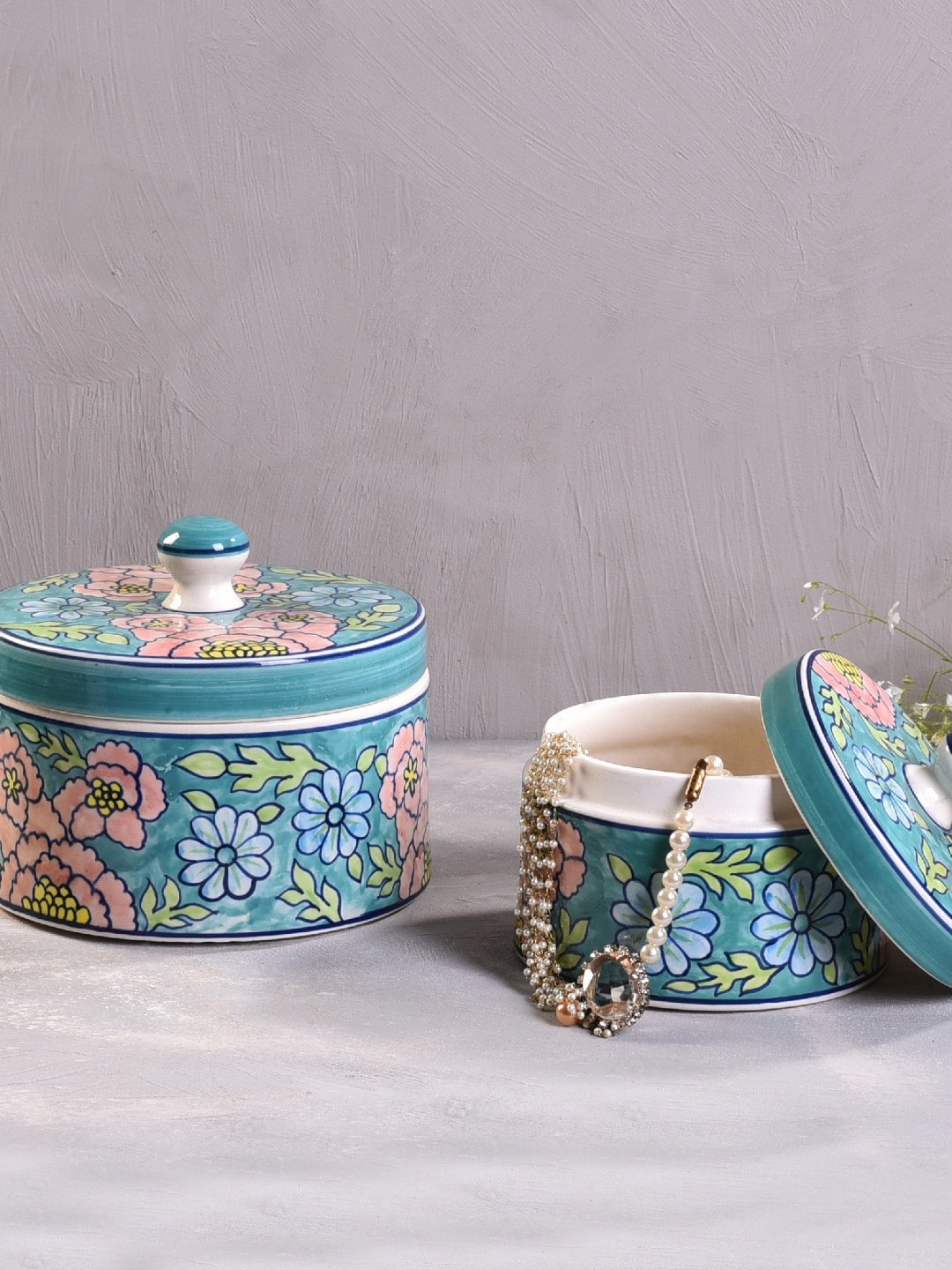 

The 7 DeKor Printed Jar With Lid, Turquoise blue