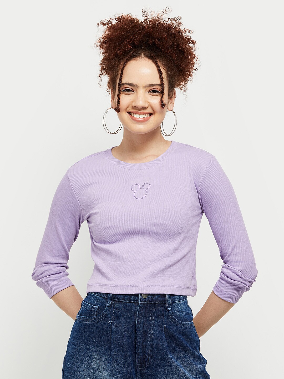 

max Women Mickey Mouse Pure Cotton T-shirt, Lavender