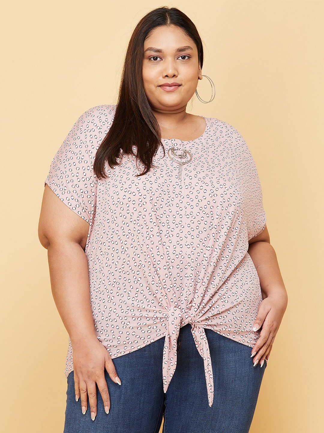 

max Plus Size Geometric Printed Extended Sleeves Top, Peach