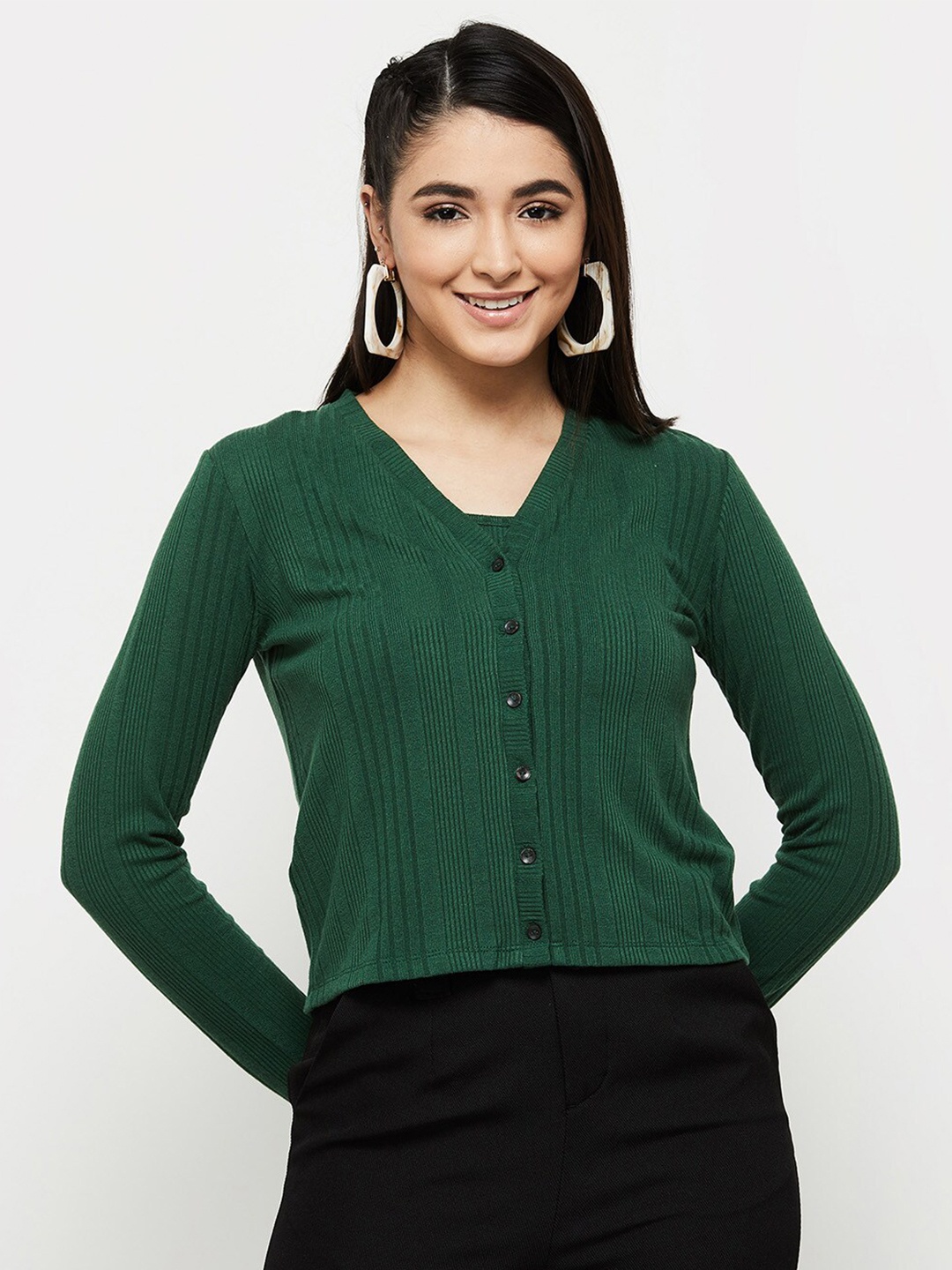 

max Women Green Open Knit Cardigan