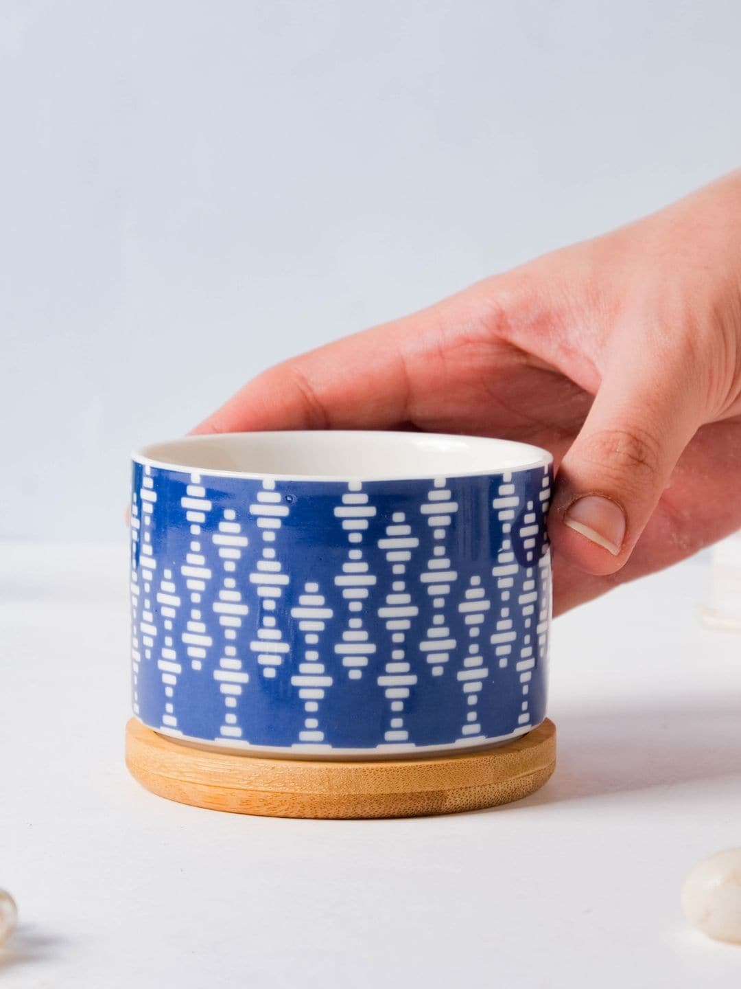 

Nestasia Printed Snowflake Japanese Planter And Wooden Coaster, Blue