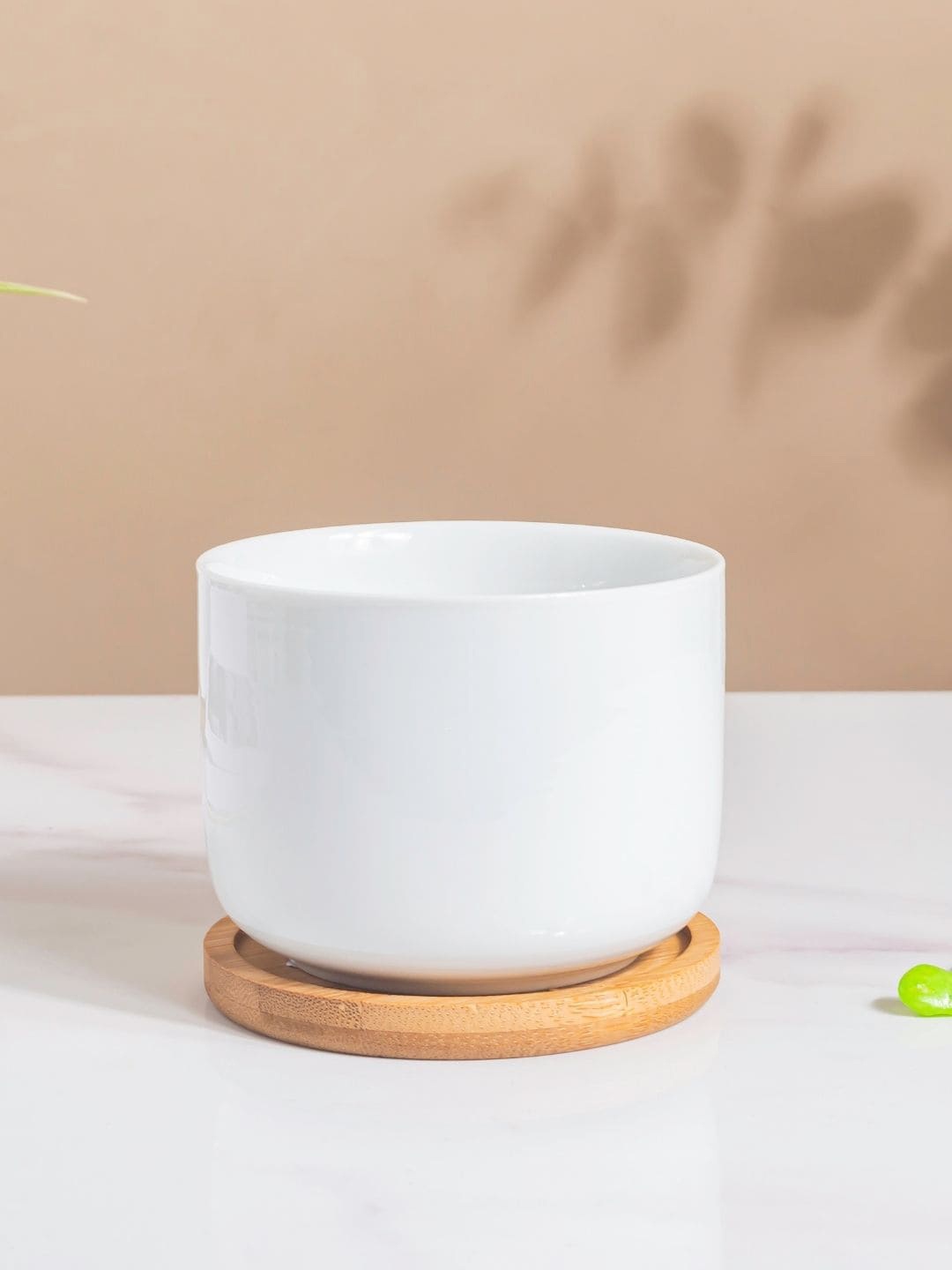 

Nestasia Solid Mosaic Ceramic Planter With Wooden Coaster, White