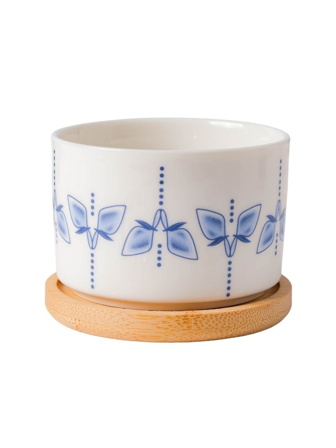 

Nestasia Printed Dragonfly Japanese Planter And Wooden Coaster, White