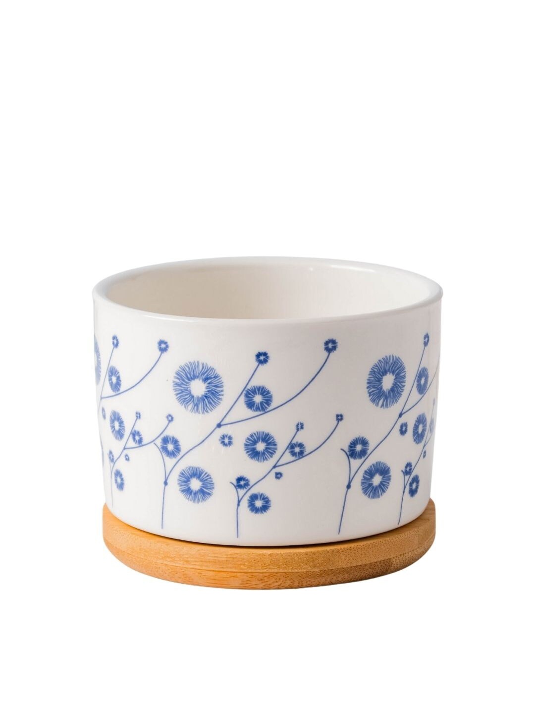 

Nestasia Ceramic Floral Design Planter With Wooden Coaster, White