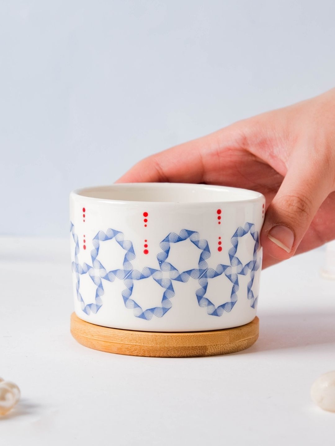 

Nestasia Ceramic Floral Painted Plantert And Wooden Coaster, White