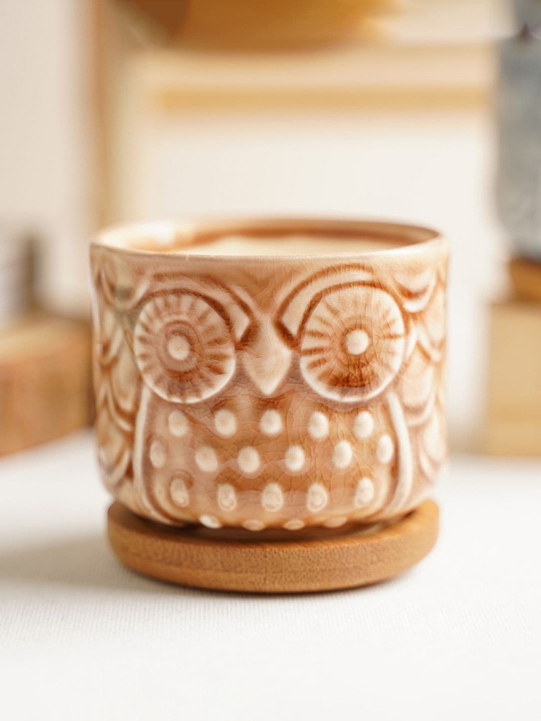 

Nestasia Owl Patterned Ceramic Plant Pot, Brown