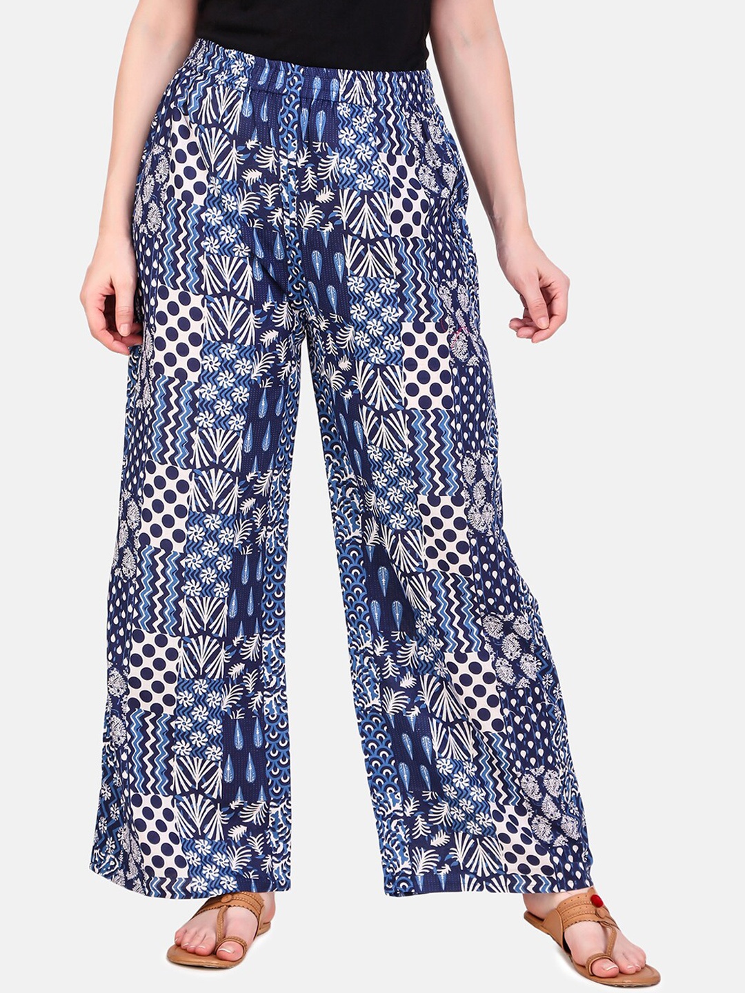 

Aawari Women Floral Printed High-Rise Trouser, Blue
