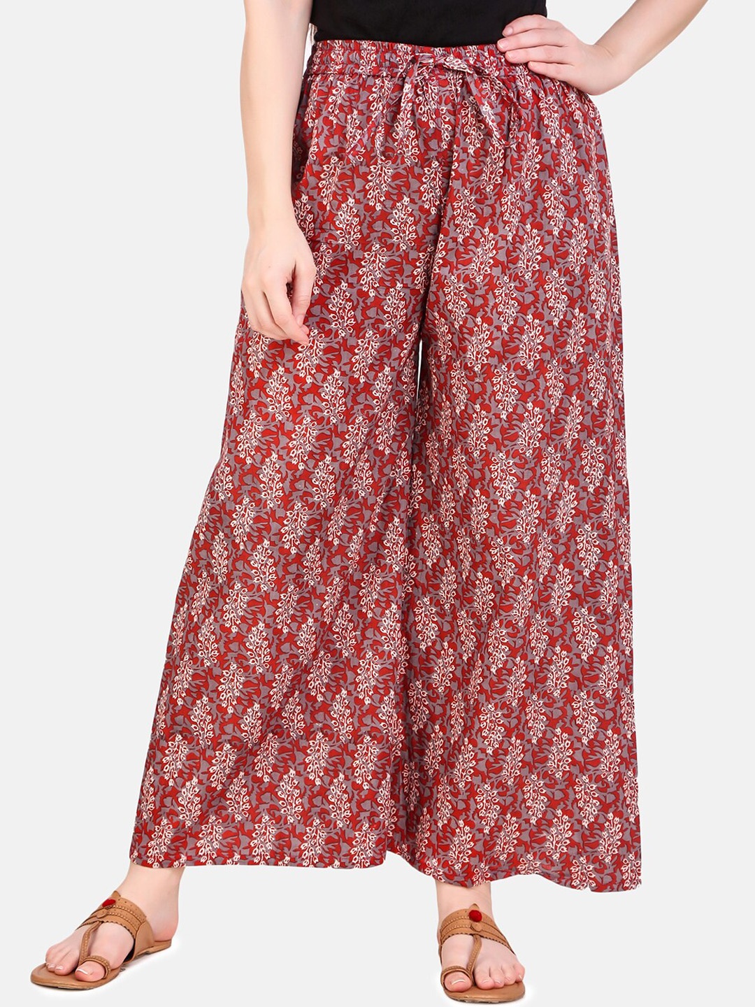 

Aawari Women Floral Printed High-Rise Pleated Trouser, Red