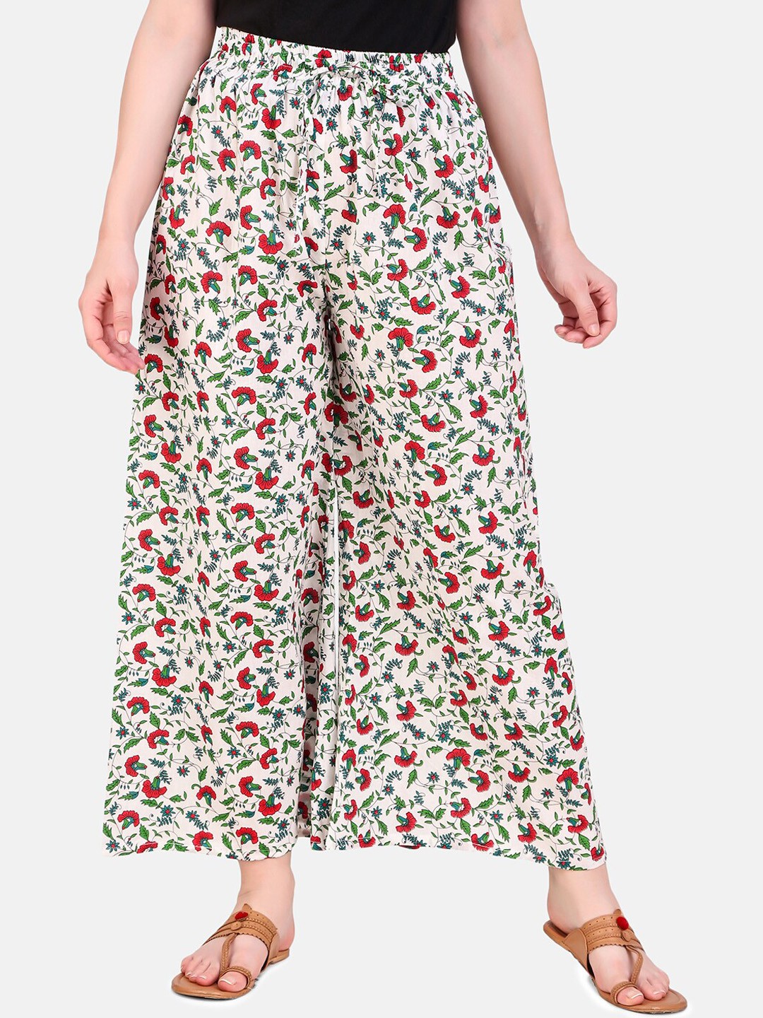 

Aawari Women Floral Printed High-Rise Trousers, Red