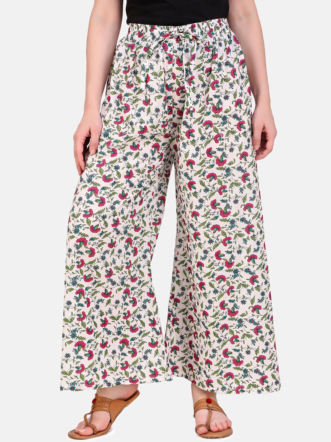 

Aawari Women Pink Floral Printed High-Rise Trousers