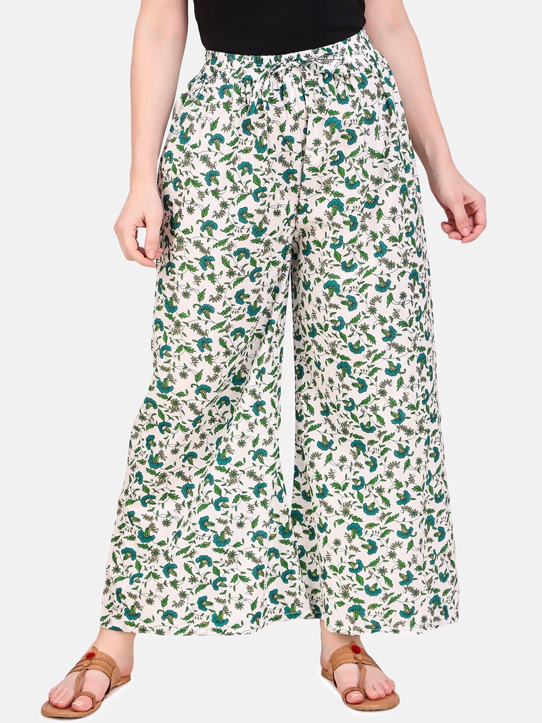 

Aawari Women Blue Floral Printed High-Rise Palazzo Trousers