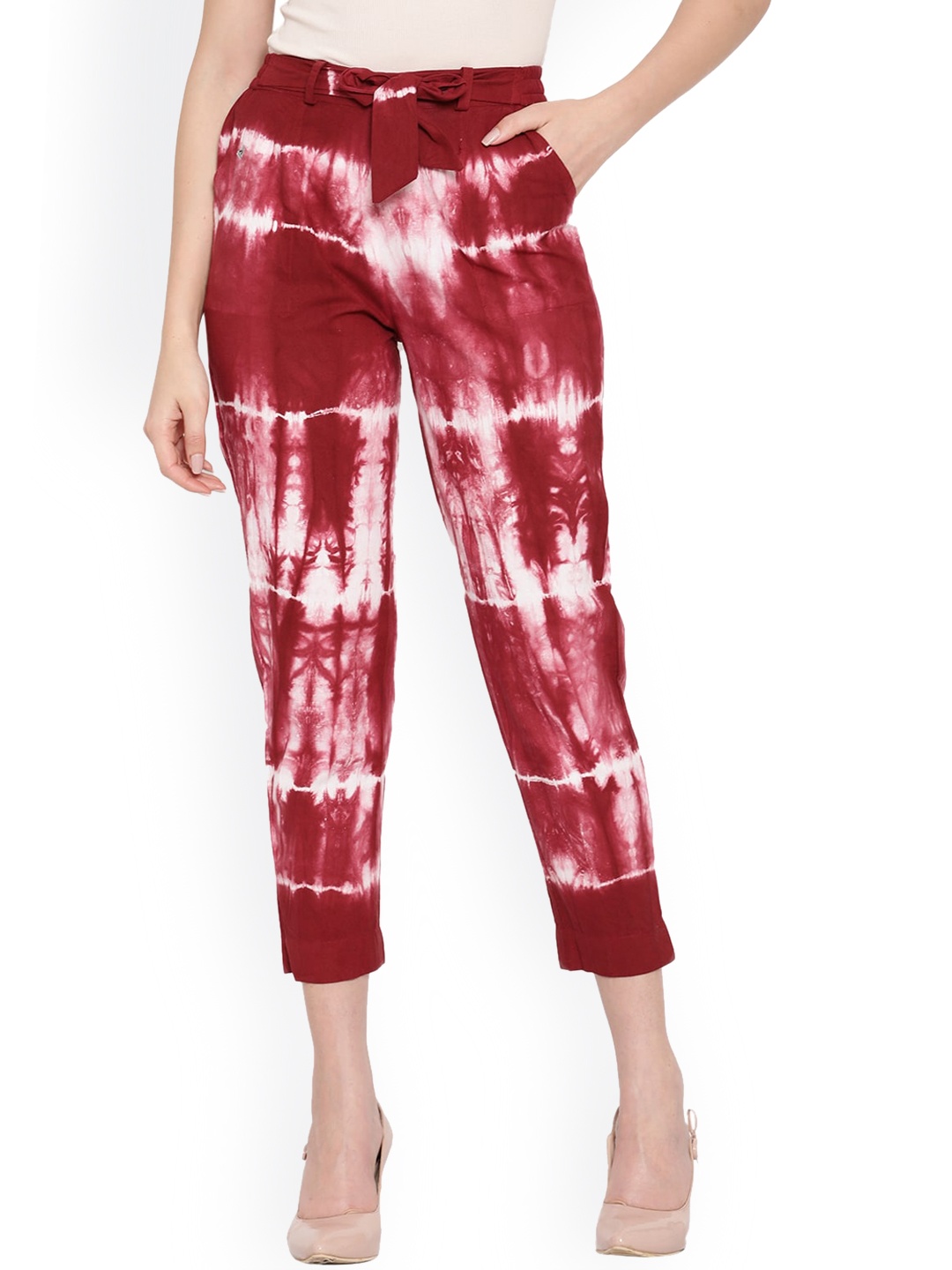 

Aawari Women Maroon Printed Relaxed High-Rise Trousers