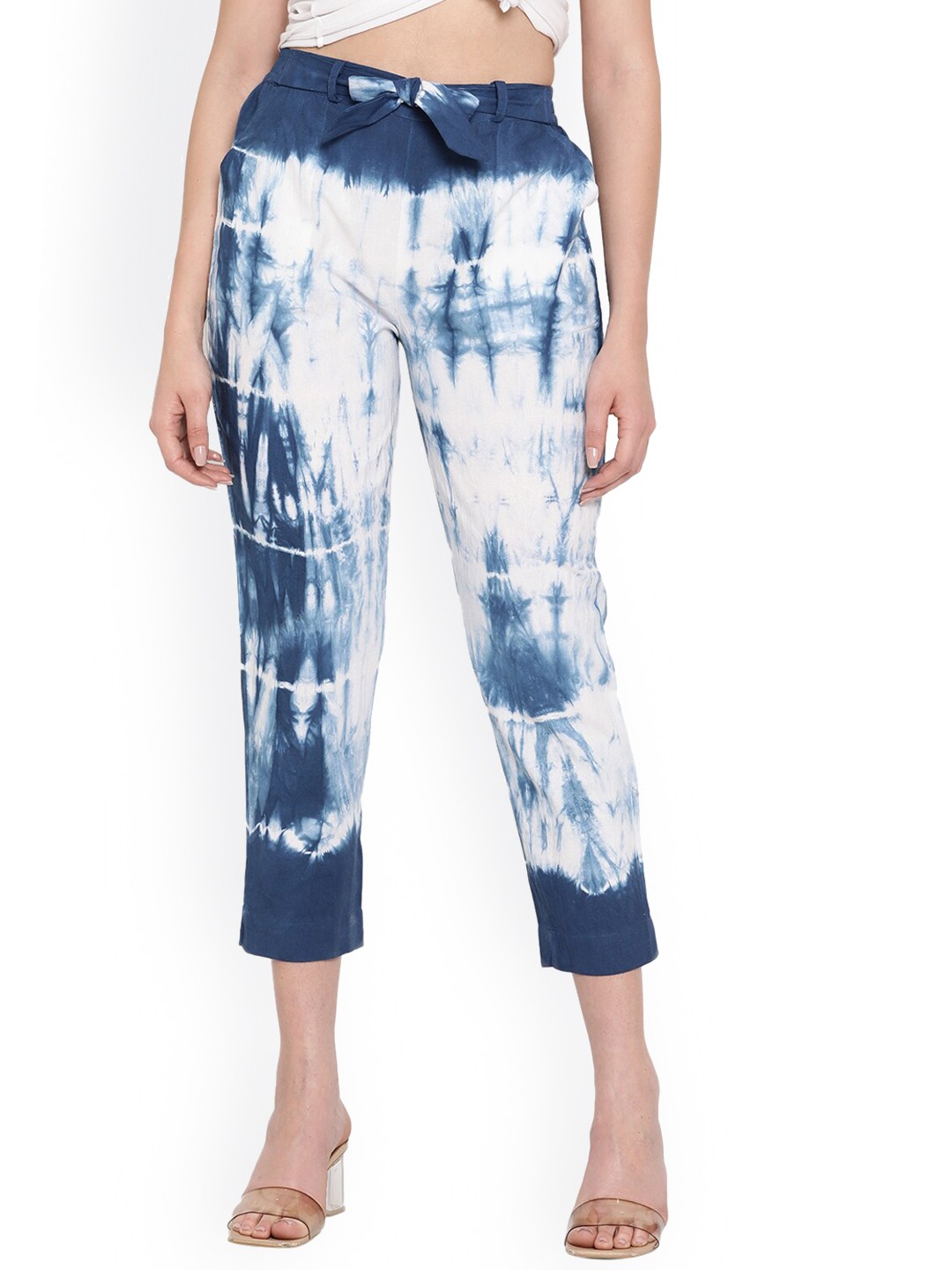 

Aawari Women Blue Tie and Dye Printed Relaxed High-Rise Trousers