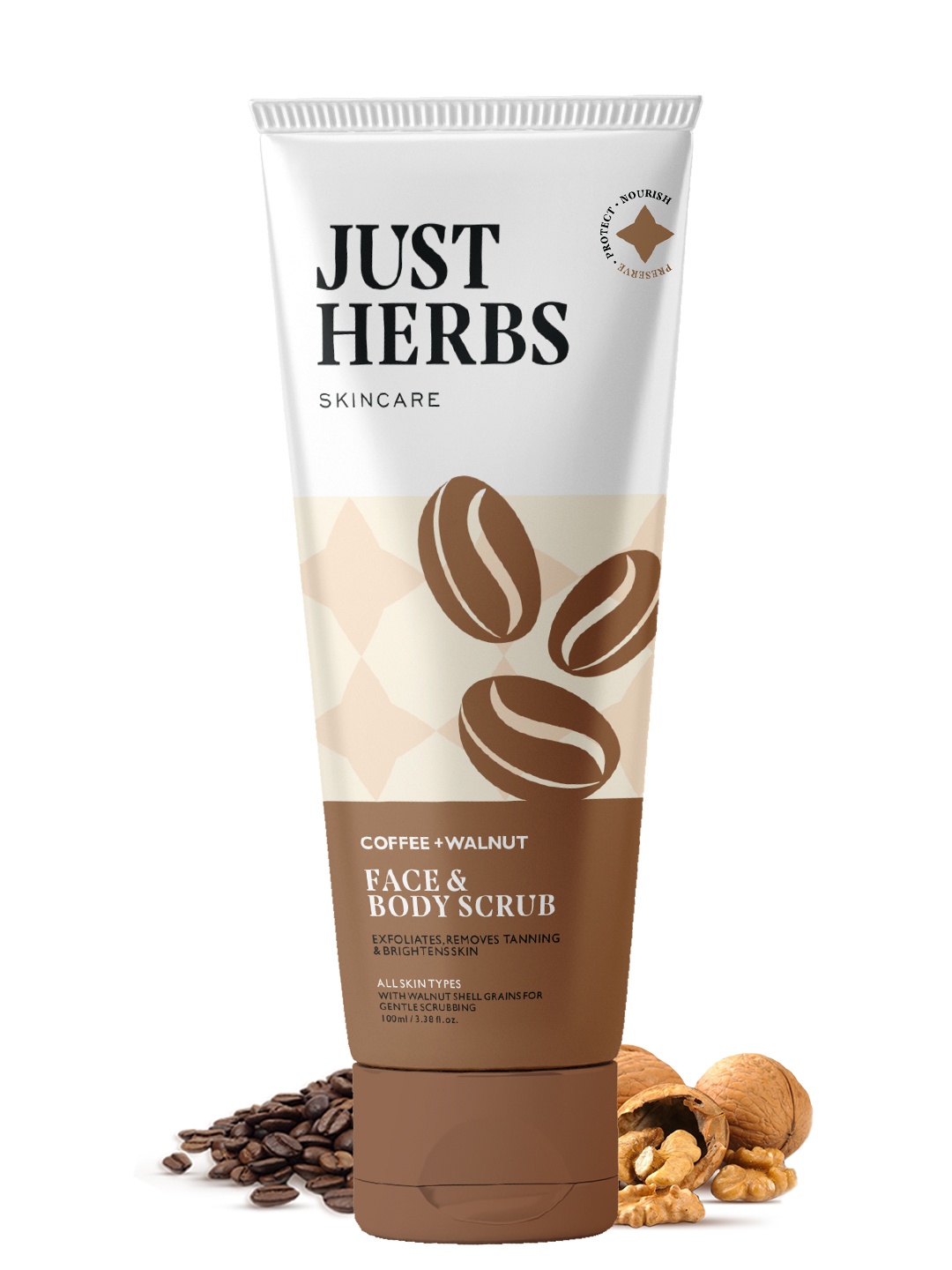 

Just Herbs Coffee & Walnut Face & Body Scrub 100 gm, Brown